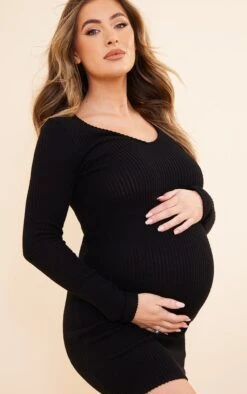 Maternité Robe De Grossesse Moulante Noire En Maille Côtelée Brossée à Décolleté -Logic || Diamond || Zero Soldes Boutique 7d41e5efb90b26ad7f7e65759e879fcf1e72d015 cnd0064 4