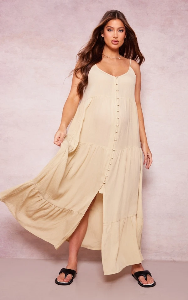 Maternité Robe De Grossesse Effet Lin Sauge à Bretelles 5 Maternité Robe De Grossesse Effet Lin Sauge à Bretelles – Image 3