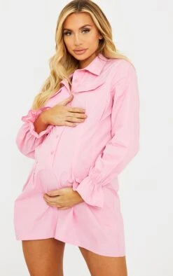 Maternité Robe De Grossesse Chemise Style Utilitaire Rose