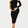 Maternité Robe De Grossesse Mi-longue Noire à Manche Unique