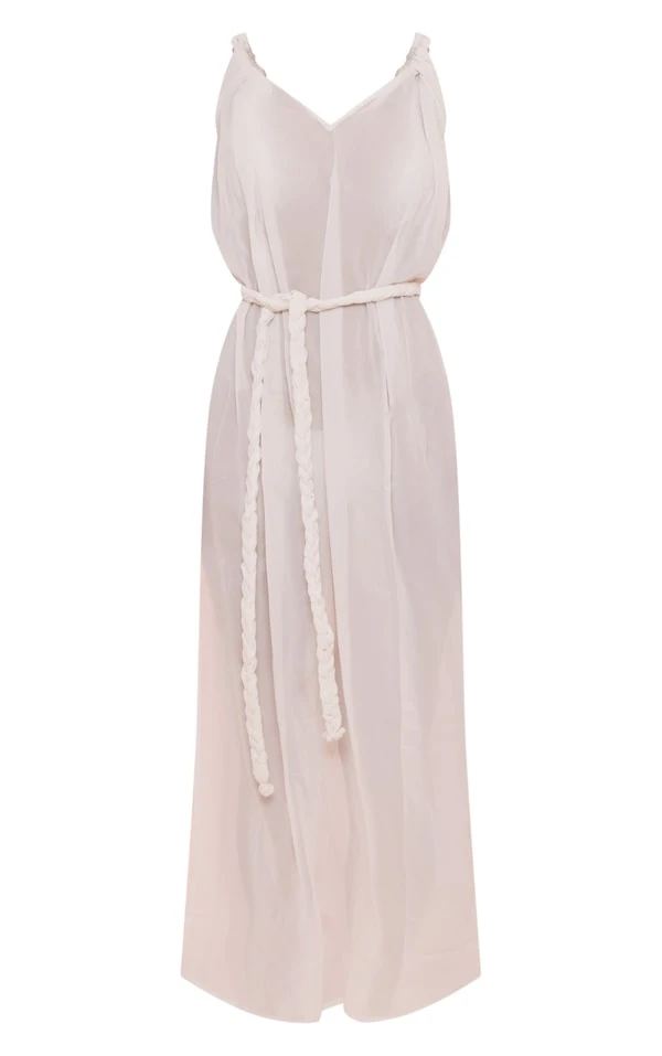 Robe De Plage Longue Décolletée Crème à Détail Tressé 7 Robe De Plage Longue Décolletée Crème à Détail Tressé – Image 5