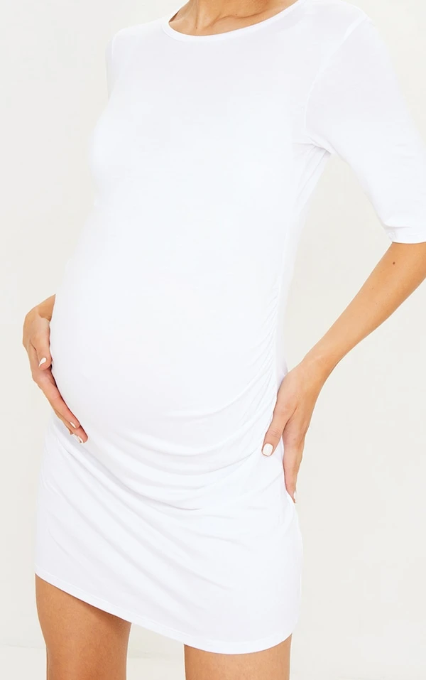 Maternité Robe De Grossesse Tee-shirt Basique Blanche à Manches Courtes 6 Maternité Robe De Grossesse Tee-shirt Basique Blanche à Manches Courtes – Image 4