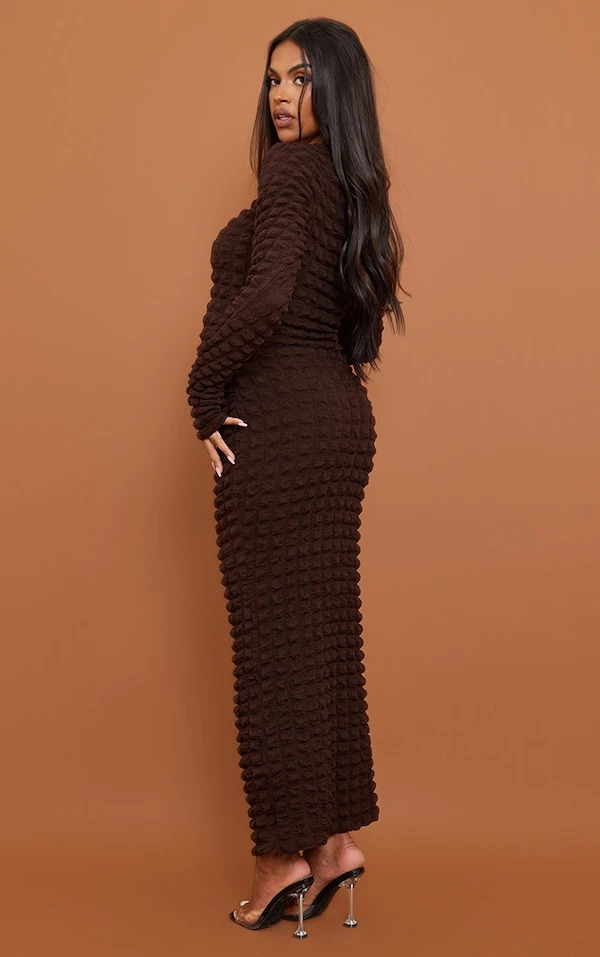 Maternité Robe Longue De Grossesse En Maille Bulle Chocolat Texturée 4 Maternité Robe Longue De Grossesse En Maille Bulle Chocolat Texturée – Image 2