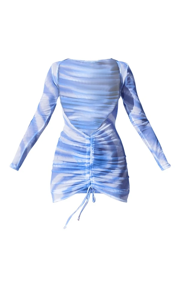 Robe Froncée Bleue En Mesh à Imprimé Tie & Dye 7 Robe Froncée Bleue En Mesh à Imprimé Tie & Dye – Image 5