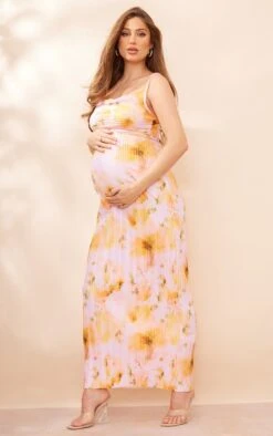 Maternité Robe De Grossesse Mi-longue Plissée Rose Tendre Fleurie