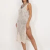 Robe De Plage Droite Beige En Crochet Beige -Logic || Diamond || Zero Soldes Boutique O22 20590 BGE 1