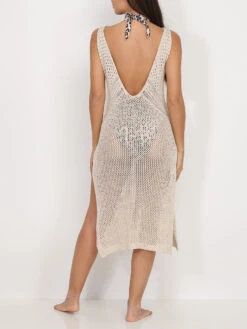 Robe De Plage Droite Beige En Crochet Beige -Logic || Diamond || Zero Soldes Boutique O22 20590 BGE 2