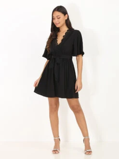 Robe Encolure Dentelle Ceinturée -Logic || Diamond || Zero Soldes Boutique O22 3458 BLK 3