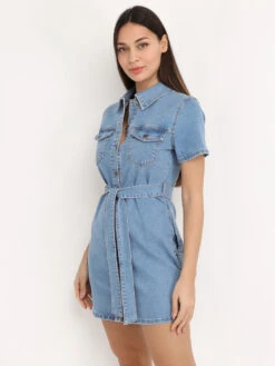 Robe Chemise Denim Ceinturée -Logic || Diamond || Zero Soldes Boutique P21 H3876 BLU 4