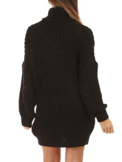 Robe Pull En Grosse Maille à Col Roulé -Logic || Diamond || Zero Soldes Boutique P26 3189 BLK 2