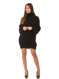 Robe Pull En Grosse Maille à Col Roulé -Logic || Diamond || Zero Soldes Boutique P26 3189 BLK 3