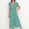 Robe Longue Fendue Verte à Fleurs Et Volants Vert -Logic || Diamond || Zero Soldes Boutique P26 P8337 E GRN 1