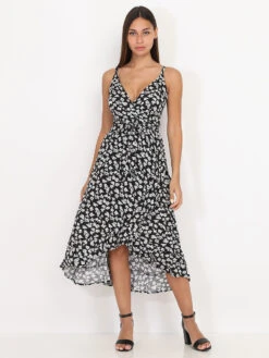 Robe Mi-longue à Volants Et Petites Fleurs -Logic || Diamond || Zero Soldes Boutique P29 1869 3N BLK 3