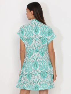 Robe Fluide Ceinturée à Motif Ethnique 6 Robe Fluide Ceinturée à Motif Ethnique -Logic || Diamond || Zero Soldes Boutique R03 23398 GRN 2