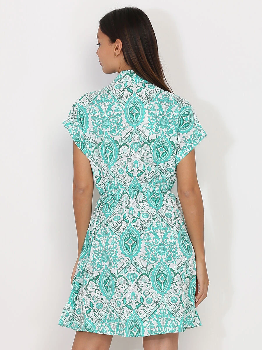 Robe Fluide Ceinturée à Motif Ethnique 4 Robe Fluide Ceinturée à Motif Ethnique – Image 2