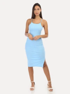 Robe Côtelé Sans Manches Avec Fente -Logic || Diamond || Zero Soldes Boutique R08 19002 LTBLU 3