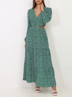 Robe Longue à Petites Fleurs Et Découpes -Logic || Diamond || Zero Soldes Boutique R14 L26077 1 GRN 3
