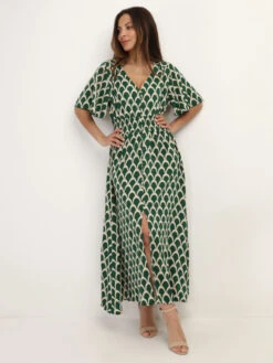 Robe Boutonnée à Motif Graphique -Logic || Diamond || Zero Soldes Boutique R14 P8382 T GRN 3