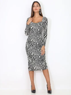 Robe Moulante Imprimé Zébré -Logic || Diamond || Zero Soldes Boutique R15 15108 BLK 3