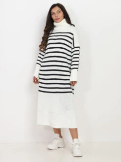 Robe Pull Marinière Avec Col Roulé -Logic || Diamond || Zero Soldes Boutique R16 1653 WHT 3