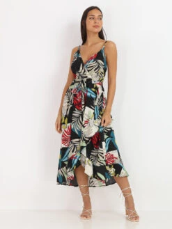 Robe Mi-longue à Feuilles Tropicales -Logic || Diamond || Zero Soldes Boutique R16 1869 5 BLK 4