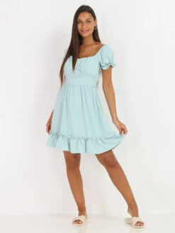 Robe à Volants Et Col Bardot -Logic || Diamond || Zero Soldes Boutique RK19 3522 LTGRN 3