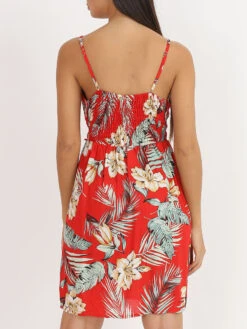 Robe à Fleurs Exotiques Et Col Cache Coeur -Logic || Diamond || Zero Soldes Boutique S03 1811 11N RED 2