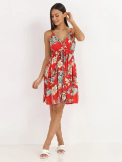 Robe à Fleurs Exotiques Et Col Cache Coeur -Logic || Diamond || Zero Soldes Boutique S03 1811 11N RED 3