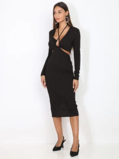 Robe Longue Cut Out Effet Plissé