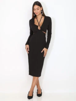 Robe Longue Cut Out Effet Plissé -Logic || Diamond || Zero Soldes Boutique S08 15109 2 BLK 4