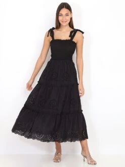 Robe Longue à Volants Et Broderie -Logic || Diamond || Zero Soldes Boutique S09 0913 BLK 3