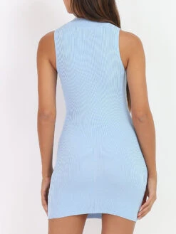 Robe Moulante à Col Zippé -Logic || Diamond || Zero Soldes Boutique S09 7858 LTBLU 2