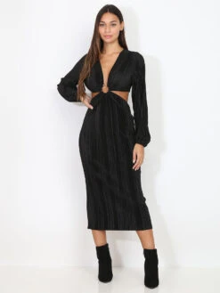 Robe Plissée Cut-out à Anneau Doré -Logic || Diamond || Zero Soldes Boutique S10 3950 BLK 2