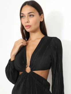 Robe Plissée Cut-out à Anneau Doré -Logic || Diamond || Zero Soldes Boutique S10 3950 BLK 4