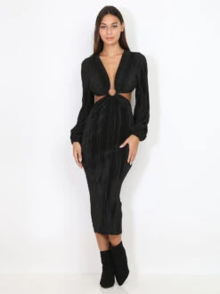 Robe Plissée Cut-out à Anneau Doré -Logic || Diamond || Zero Soldes Boutique S10 3950 BLK 5