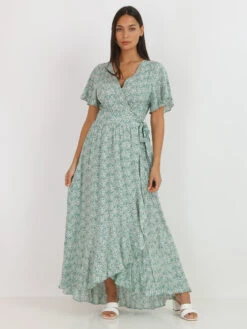 Robe Longue Portefeuille à Fleurs -Logic || Diamond || Zero Soldes Boutique S13 8002 6 GRN 3