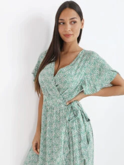 Robe Longue Portefeuille à Fleurs -Logic || Diamond || Zero Soldes Boutique S13 8002 6 GRN 4