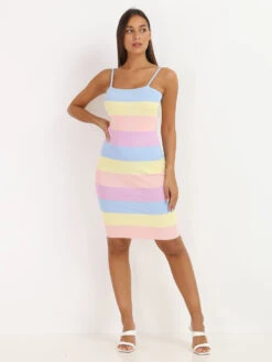 Robe Côtelé à Rayures Arc En Ciel -Logic || Diamond || Zero Soldes Boutique S13 H7865 LTBLU 3