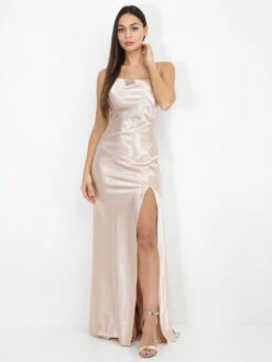 Robe Longue Satinée à Col Bénitier -Logic || Diamond || Zero Soldes Boutique S14 12929 1 BGE 4