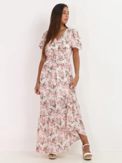 Robe Longue Ceinturée à Fleurs -Logic || Diamond || Zero Soldes Boutique S22 81062 15 WHT 3
