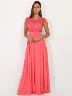 Robe Longue Corail à Dentelle Corail -Logic || Diamond || Zero Soldes Boutique S23 R1275 CRL 3