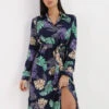Robe Fluide à Imprimé Feuilles Tropicales -Logic || Diamond || Zero Soldes Boutique S24 1909 3 NVY 1