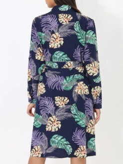 Robe Fluide à Imprimé Feuilles Tropicales -Logic || Diamond || Zero Soldes Boutique S24 1909 3 NVY 3