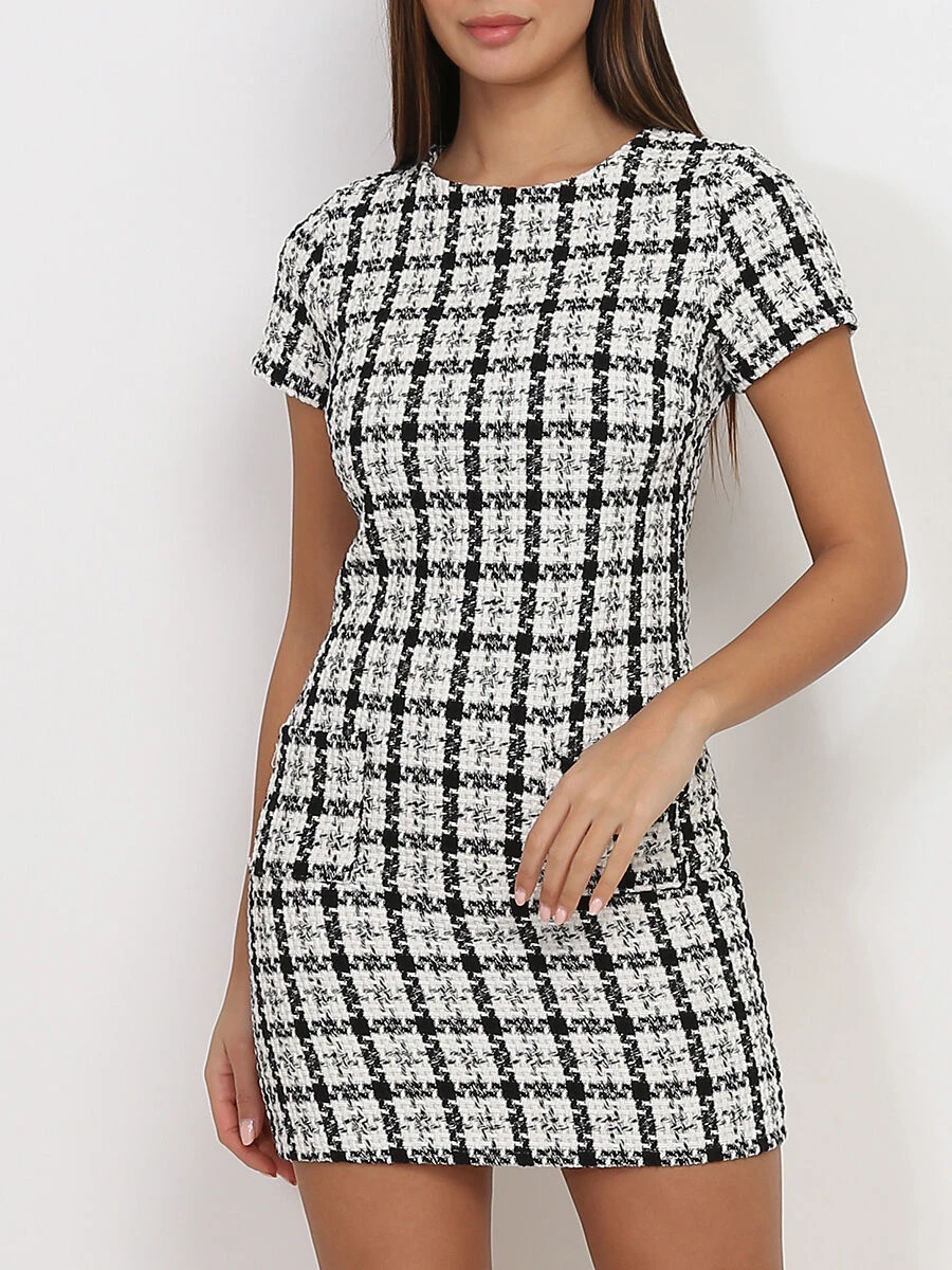 Robe En Tweed à Manches Courtes 3 Robe En Tweed à Manches Courtes