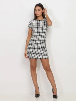 Robe En Tweed à Manches Courtes 7 Robe En Tweed à Manches Courtes -Logic || Diamond || Zero Soldes Boutique S24 4660 BLKWHT 3