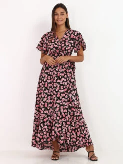 Robe Portefeuillle à Fleurs Et Volants -Logic || Diamond || Zero Soldes Boutique S27 8002 5 BLK 3