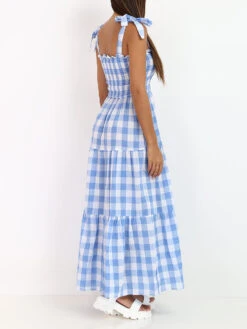 Robe Longue Smockée Motif Vichy -Logic || Diamond || Zero Soldes Boutique T01 0905 LTBLU 2