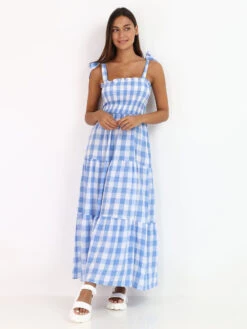 Robe Longue Smockée Motif Vichy -Logic || Diamond || Zero Soldes Boutique T01 0905 LTBLU 3