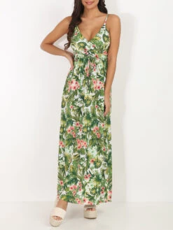 Robe Longue à Bretelles Et Motif Tropical
