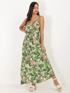 Robe Longue à Bretelles Et Motif Tropical -Logic || Diamond || Zero Soldes Boutique T02 1806 47 WHT 3